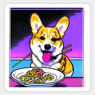 Corgi Eating Ramen Noodle Soup. Sticker